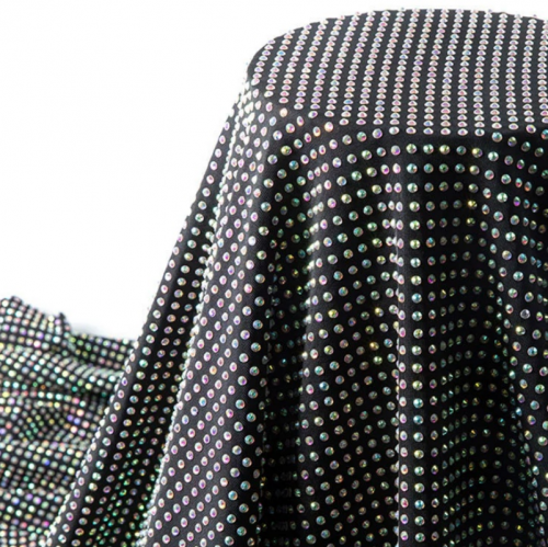 150CM Width Spandex Fabric With Full of Rhinestone Black Color