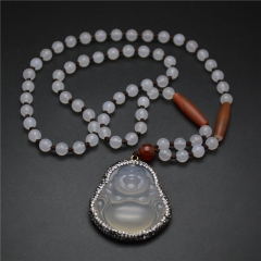 6MM Agate Beads Buddha Pendant Necklace