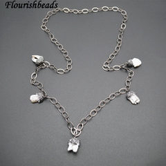 Gun Metal Color Linked Chains Natural White Pearl Beads Necklace Fashion Jewelry