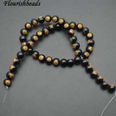 Gold color Gossip Veins Black Agate Stone Round Loose Beads