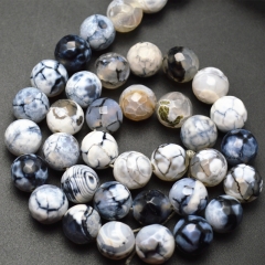 6mm 8mm 10mm White Black Faceted Fire Agate Stone Round Loose Beads