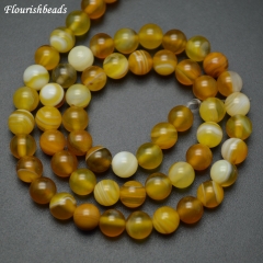 6mm 8mm 10mm Yellow Brown Banded Agate Stone Round Loose Beads