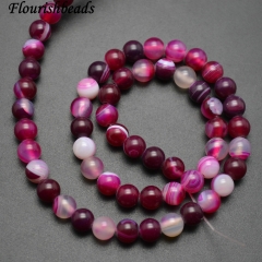 6mm 8mm 10mm Fushcia Banded Agate Stone Round Loose Beads