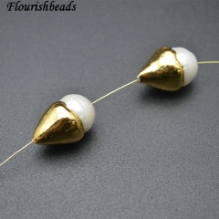 Small Size Natural White Pearl Paved Gold Plating Triangle Metal Beads