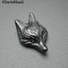 Fox Head Graduate Natural Black Obsidian White Turquoise Stone Pendant for DIY Jewelry Making
