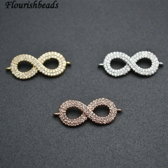 8 Shape Gold Rhodium Rose Gold Plating Copper Paved CZ 2 loops Connecter Charms