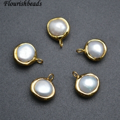 Roundle Natural White Pearl Paved Gold Rose Gold Plating Copper with 1 Loop Connecter Charms