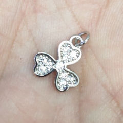 Small Size Metal Clover Bracelet Charms Cubic Zircon Beads Paved Jewelry findings