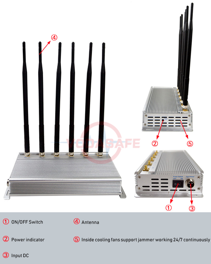 Gps mobile phone jammer joint - 3 built-in fans and heat sink cell phone signal blocker support 6 RF signal frequencies