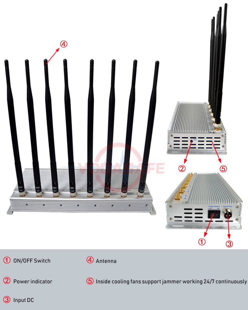 Indoor Cell Phone Jammer for CDMA/GSM/3G2100MHz/4glte Cellphone/Wi-Fi/Bluetooth