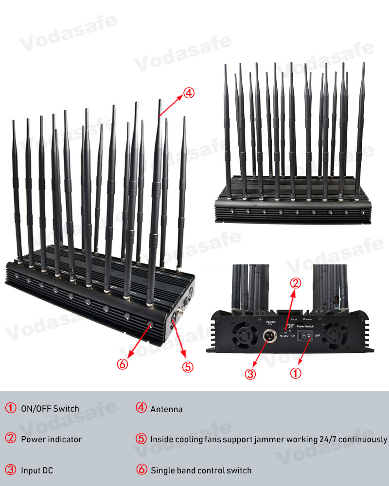 18 Band Mobile Phone Jammer for CDMA/GSM/3G/4glte Cellphone/WiFi2.4G/Bluetooth/Lojack/Gpsl1-L5/RC