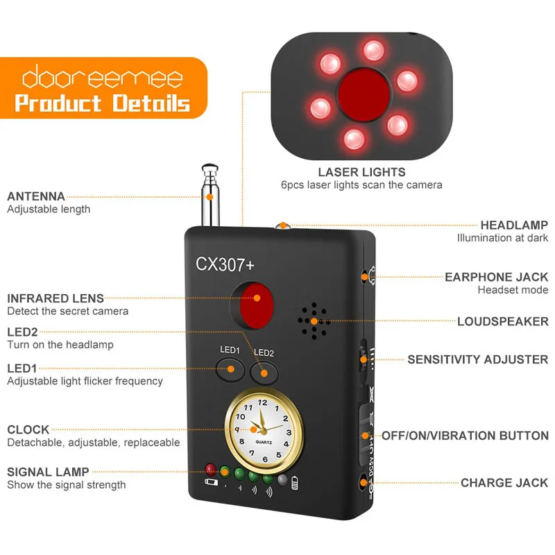 Anti Espía Cámara Oculta Wiretapping Rastreador Pen GPS Coche Señal RF Dispositivo Detector