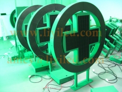 Two sides farmacia led cross dispaly sign outdoor p16 circular for pharmacy opening