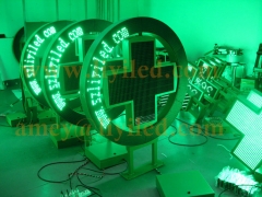 New round led pharmacy cross sign outdoor circle drugstore cross sign two sides asynchronous