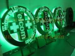 Two sides farmacia led cross dispaly sign outdoor p16 circular for pharmacy opening