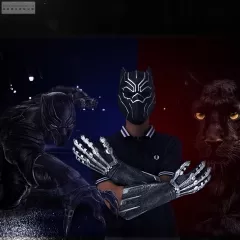 Black Panther Half Mask with Claw Latex Gloves