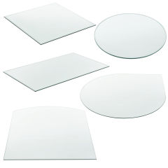 Tempered fireplace glass plate, fireplace base, floor protection