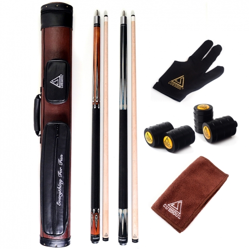 CUESOUL Combo Set of House Bar Pool Cue Sticks - 2 varas de sugestão embaladas em 2x2 Pool Cue Hard Case