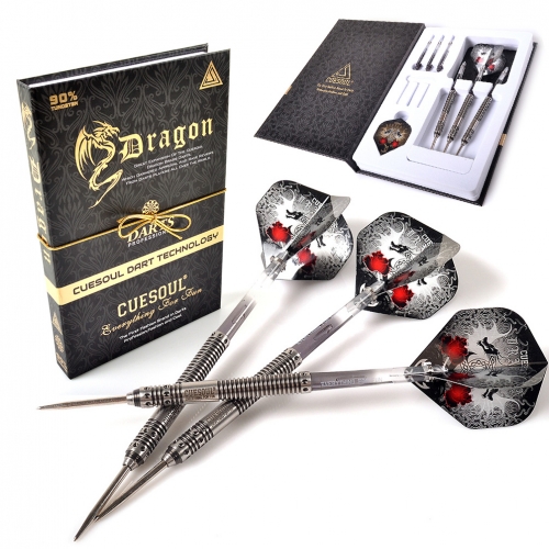 CUESOUL Dragon 90% tungsten 22g/24g/26g Steel Tip Darts Set,Barrel with Titanium Coated