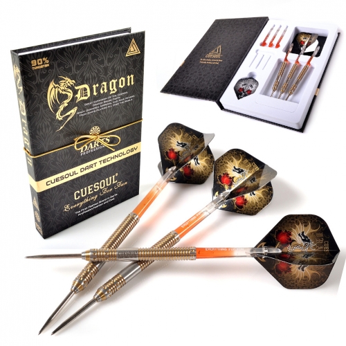 CUESOUL Dragon 90% tungsten 22g/24g/26g Steel Tip Darts Set,Barrel with Titanium Coated