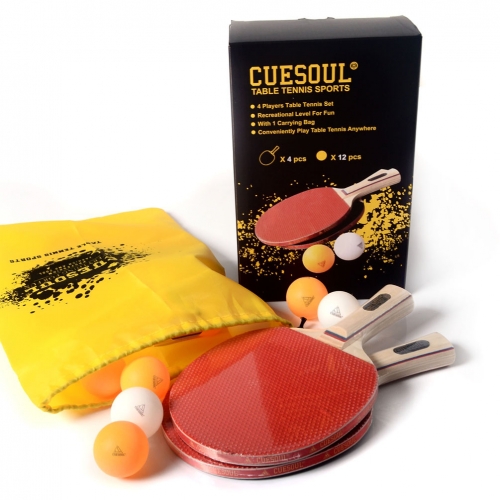CUESOUL 4 players Table Tennis Set with 4 Paddles and 12 Balls