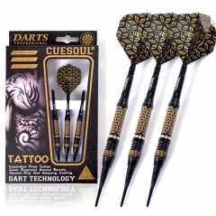 CUESOUL TATTOO 17g Black Coated Brass Soft Tip Darts,with Unique Barrel Engraved