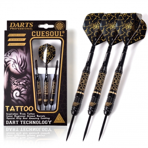 CUESOUL TATTOO 23g Black Coated Brass Steel Tip Darts,with Unique Barrel Engraved