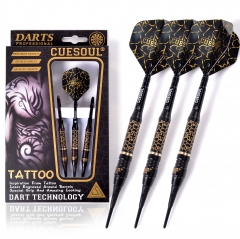 CUESOUL TATTOO 17g Black Coated Brass Soft Tip Darts,with Unique Barrel Engraved