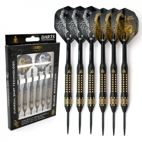 CUESOUL Escorpião Preto 20g / 22g / 24g Aço Ponta Latão Dart Set com Multi-furos-Pack de 6 Pcs