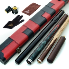 CUESOUL 57" Hand-Spliced 3/4 Jointed Snooker Cue with 2 Extensions Packed in Leatherette Cue Case