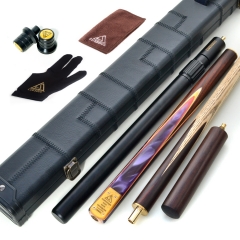 CUESOUL 57" 3/4 Jointed Snooker Cue Hand-Spliced with 2 Extensions Packed in Leatherette Cue Case