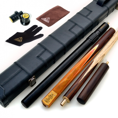 CUESOUL 57" 3/4 Jointed Snooker Cue Hand-Spliced with 2 Extensions Packed in Leatherette Cue Case