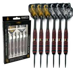 CUESOUL 20/22/24g Steel Tip Black Coated Brass Dart Set With Red Lines - Pack of 6 Pcs