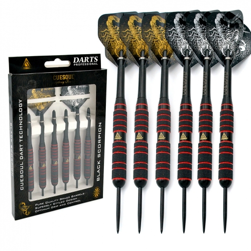 CUESOUL 20/22 / 24g Stahlspitze Schwarz beschichtet Messing Dart Set mit roten Linien - Packung mit 6 Stück