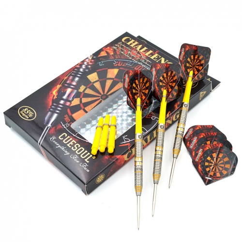 CUESOUL 22/24/26 Gramm Wolfram Stahlspitzen Darts Set mit Yellow Line-Challenge Series