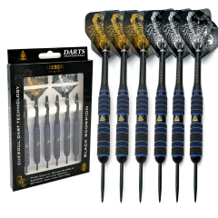 CUESOUL 20/22/24g Steel Tip Black Coated Brass Dart Set with Blue Lines- Pack of 6 Pcs