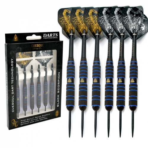 CUESOUL 20/22 / 24g ponta de aço preto revestido de dardo de bronze com linhas azuis - Pack de 6 Pcs