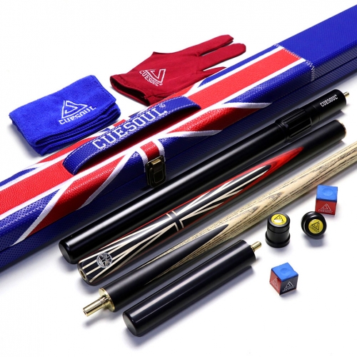 CUESOUL 57" 3/4 Jointed Snooker Cue Hand-Spliced with 2 Extensions Packed in Leatherette Cue Case