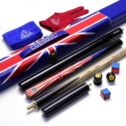 CUESOUL 57" 3/4 Jointed Snooker Cue Hand-Spliced with 2 Extensions Packed in Leatherette Cue Case