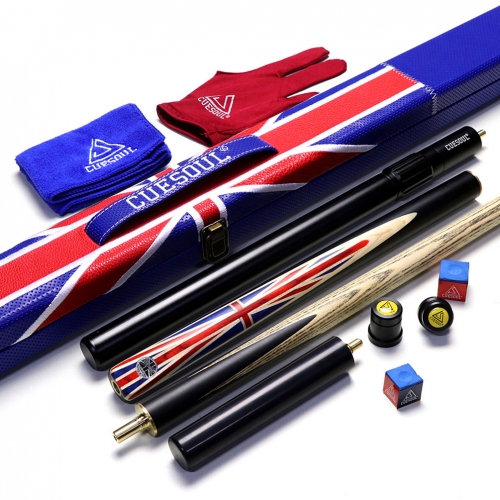 CUESOUL 57" 3/4 Jointed Snooker Cue Hand-Spliced with 2 Extensions Packed in Leatherette Cue Case