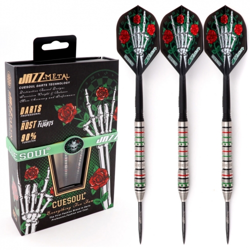 CUESOUL JAZZ-METAL 21/23/25g Steel Tip 90% Tungsten Dart Set with Integrated ROST Flights,Front Loaded