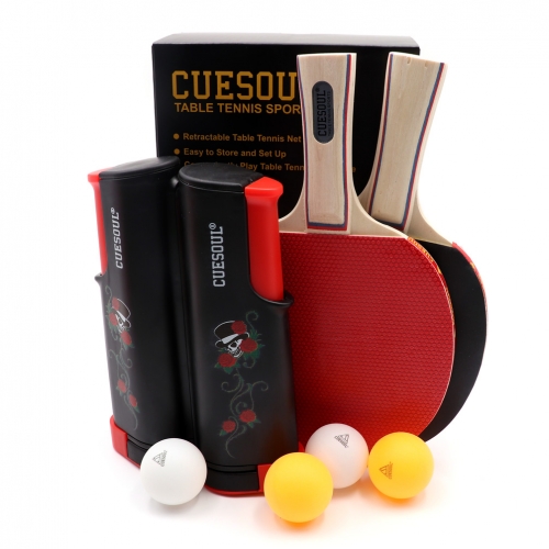 CUESOUL 2 players Table Tennis Set with 2 Paddles and 4 Balls Retractable Net