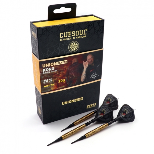 CUESOUL Robbie 'KONG' Green 20g 90% Tungsten Soft Tip Dart Set,Gold Version