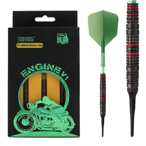 CUESOUL ENGINE V1-V6 18/19/20/21g Soft Tip 90% Tungsten Dart Set with Oil Paint Finished and Unifying ROST T19 CARBON Flight