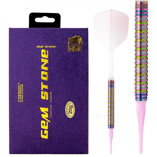 CUESOUL PINK GEM STONE 20g Soft Tip 90% Tungsten Dart Set with Uniformity Titanium Coated and Gradient Color ROST Flights