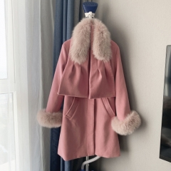 FOXファーマフラー付コート  ピンク　Mサイズ リアルファー