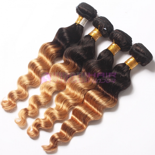 Ombre Peruvian hair Loose wave virgin Human Hair Weave Omber 1b/27 weave