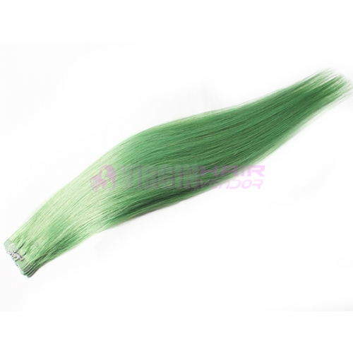 Skin Weft No Shedding Tape Hair Silky Straight Green color