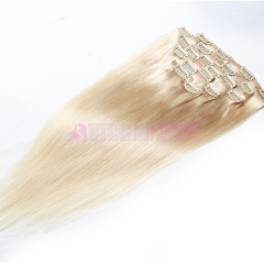 Double Weft Clip In Hair Extensions Virgin Brazilian Hair #60 Color Clip On Hair