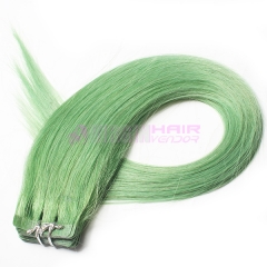 Skin Weft No Shedding Tape Hair Silky Straight Green color